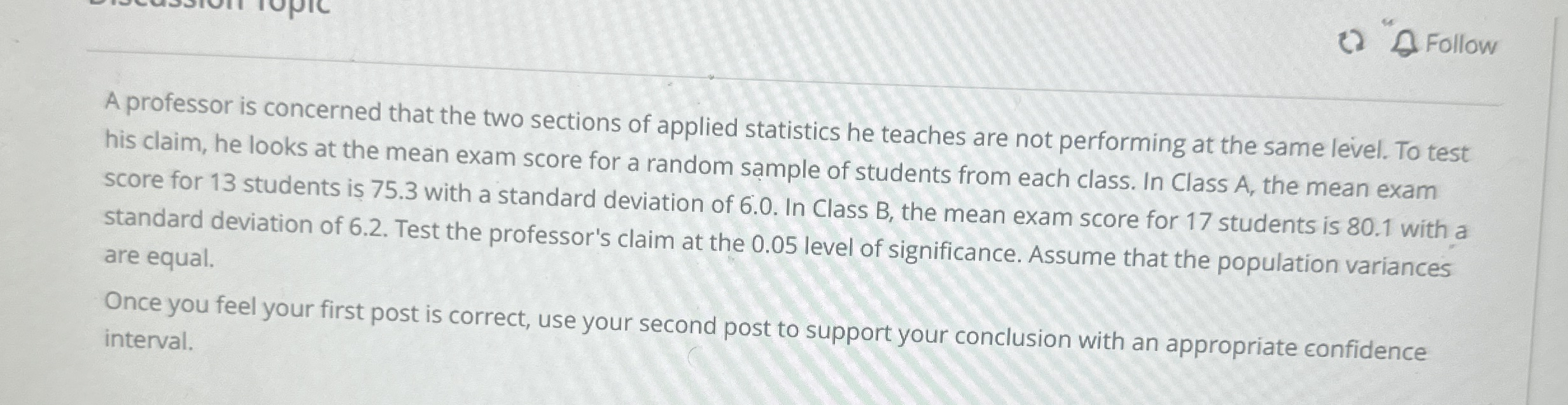 Solved A professor is concerned that the two sections of | Chegg.com
