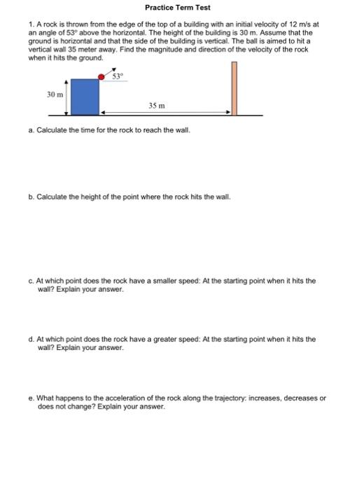 Solved Practice Term Test 1. A rock is thrown from the edge | Chegg.com