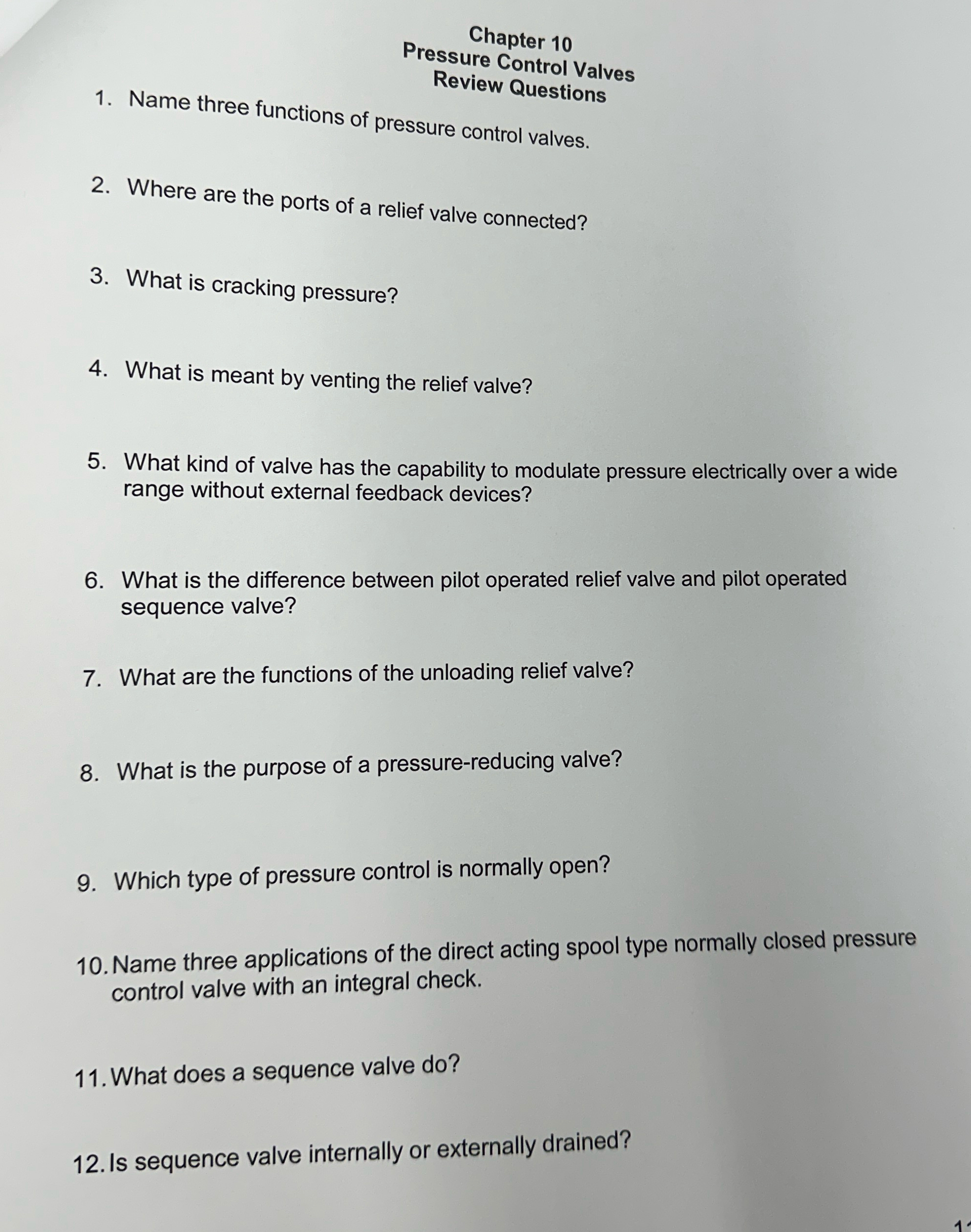 Solved Chapter 10Pressure Control ValvesReview QuestionsName | Chegg.com