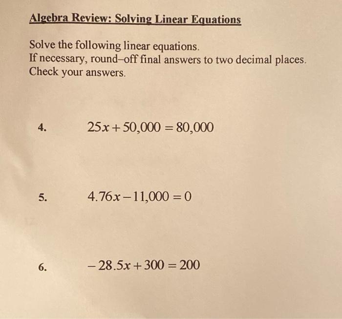 Solved Algebra Review: Solving Linear Equations Solve the | Chegg.com