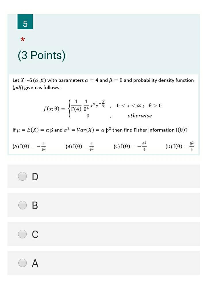 Solved 5 3 Points Let Xg A B With Parameters A 4 A Chegg Com