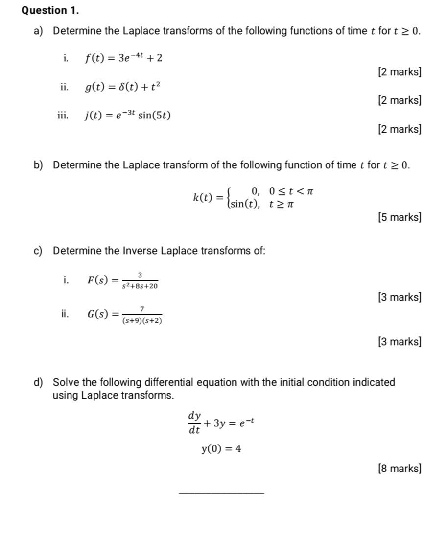 Solved A Determine The Laplace Transforms Of The Following