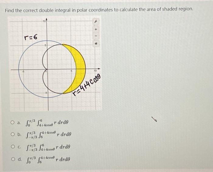 Solved Find the correct double integral in polar coordinates | Chegg.com