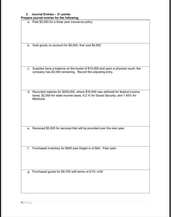 Solved 3. Journal Entries - 21 points Prepare journal | Chegg.com