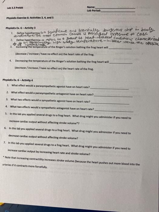 Solved Lab 3.3 Prelab Name: Lab Period: PhysioEx Exercise 6: | Chegg.com