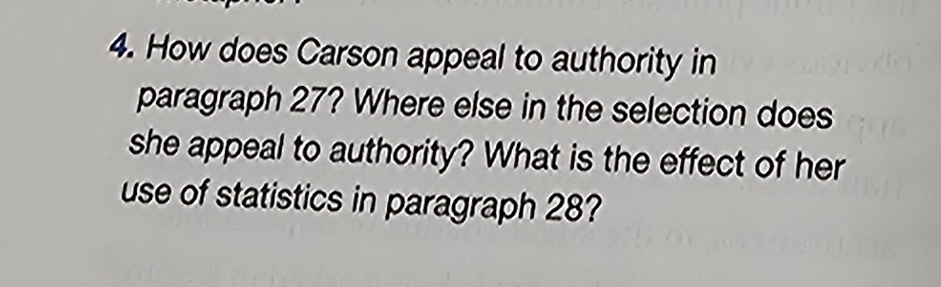 Solved How does Carson appeal to authority in paragraph 27 ? | Chegg.com