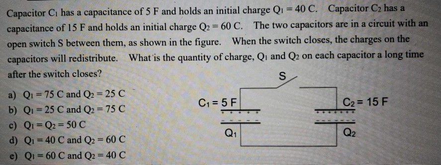 Solved Capacitor C Has A Capacitance Of 5 F And Holds An | Chegg.com