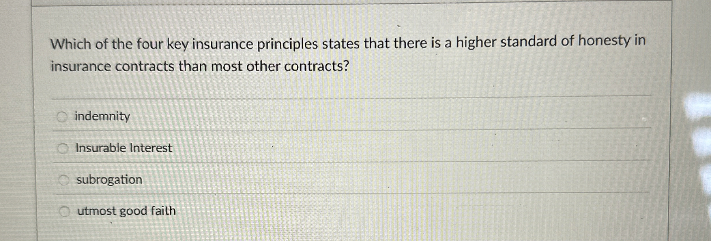 Solved Which of the four key insurance principles states | Chegg.com