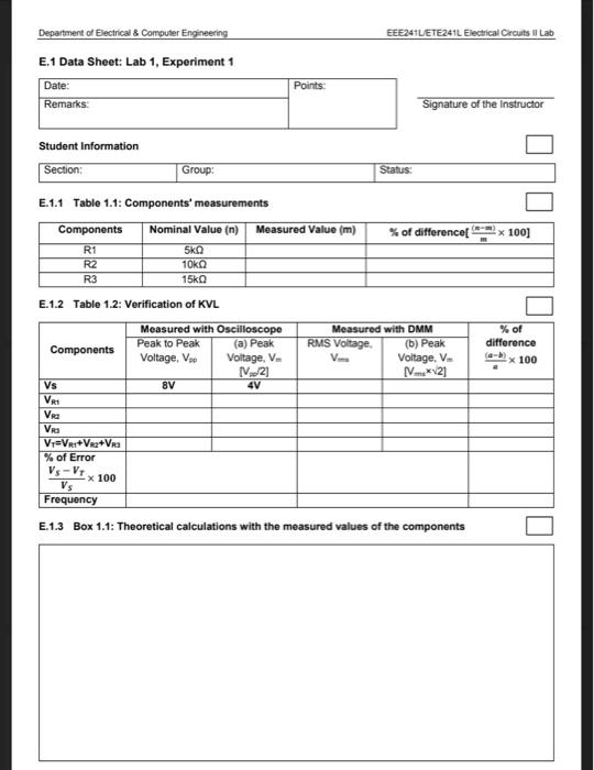 this is chart from the lab report verification of kvl | Chegg.com