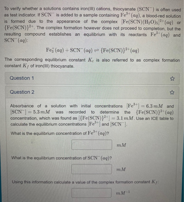 Solved To verify whether a solutions contains iron (III) | Chegg.com