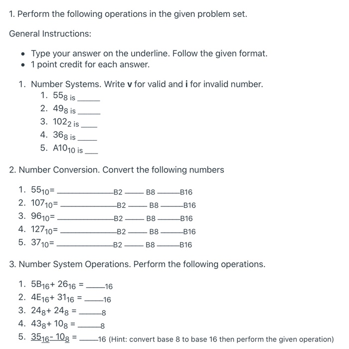 Solved 1. Perform The Following Operations In The Given | Chegg.com