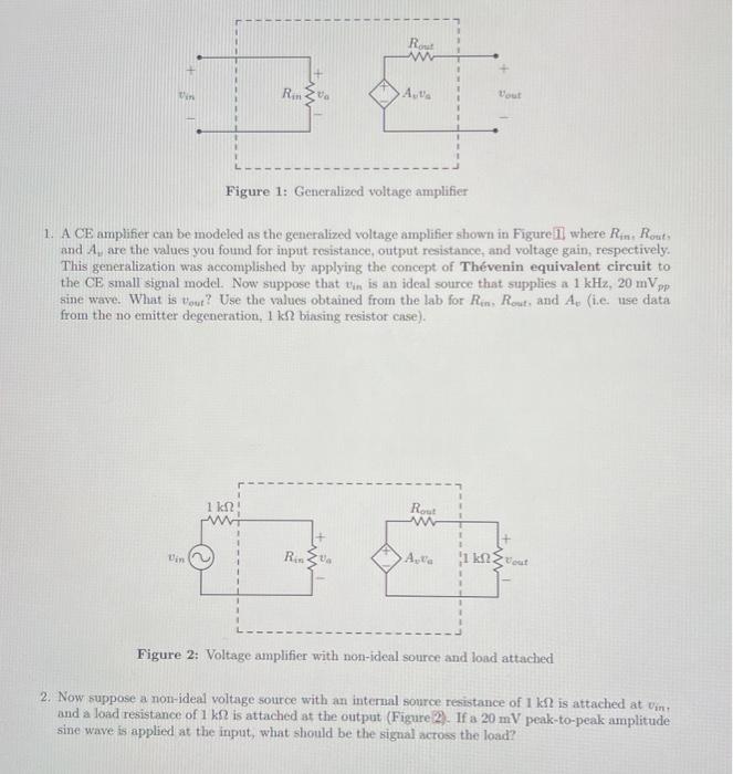 Solved Figure 1: Generalized voltage amplifier 1. A CE | Chegg.com