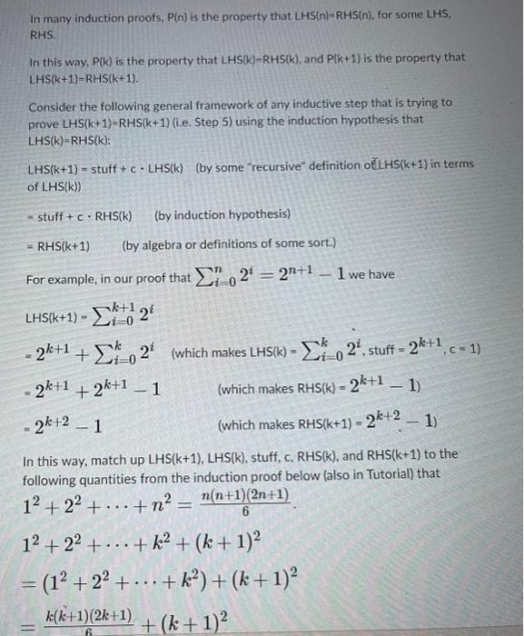 Solved In many induction proofs, P(n) is the property that | Chegg.com