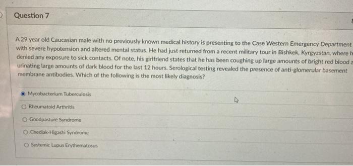 Solved Question 7 A 29 year old Caucasian male with no | Chegg.com