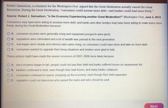 Solved Robert Samuelson, a columnist for the Washington | Chegg.com