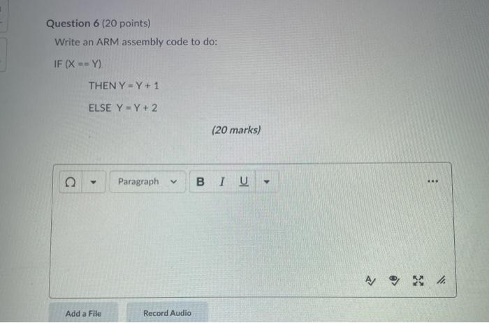 Solved Question 6 (20 points) Write an ARM assembly code to | Chegg.com