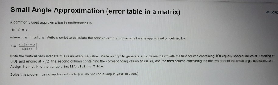 Solved Small Angle Approximation (error table in a matrix) | Chegg.com