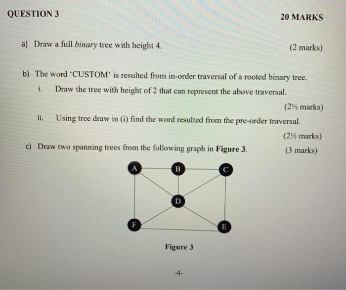 Solved QUESTION 3 20 MARKS a) Draw a full binary tree with | Chegg.com