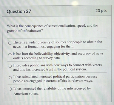 Solved Question 2720 ﻿ptsWhat is the consequence of | Chegg.com