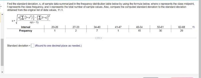 Solved Find the standard deviation, s, of sample data | Chegg.com