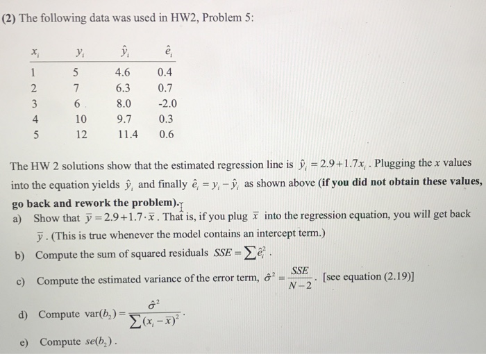 Solved 2 The Following Data Was Used In Hw2 Problem 5 Chegg Com