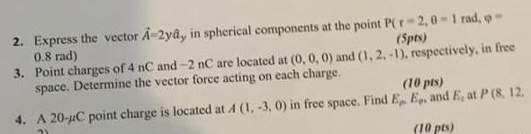 Solved 2. Express the vector Ä 2yâ, in spherical components | Chegg.com