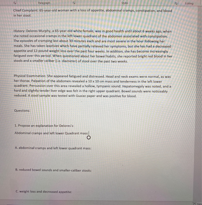 Solved Paragraph Styles Editing Chief Complaint: 65-year-old