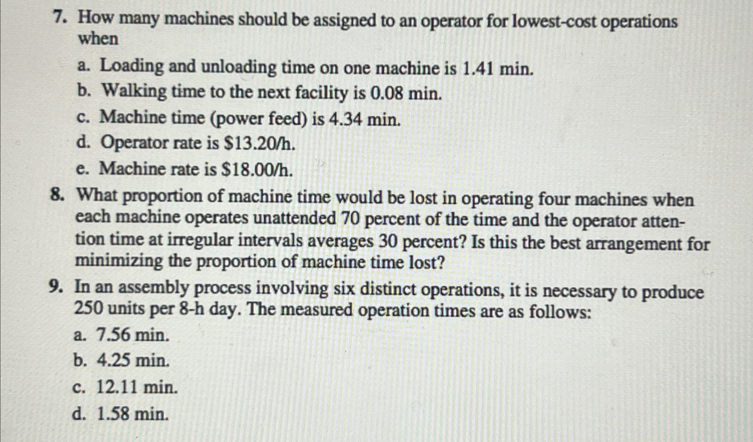 Solved How many machines should be assigned to an operator | Chegg.com