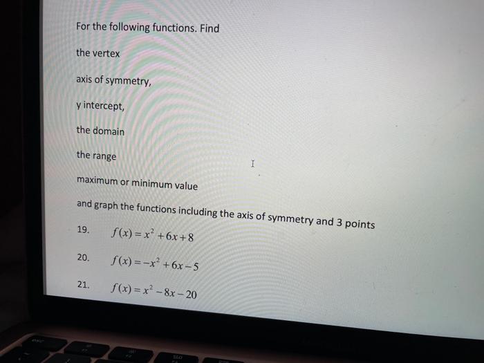 Solved For The Following Functions. Find The Vertex Axis Of | Chegg.com