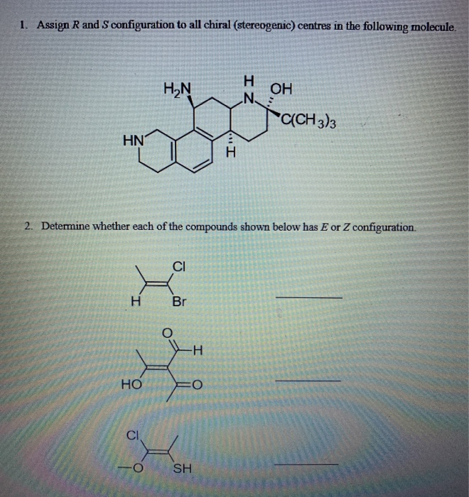 assign r s configuration to the following molecule