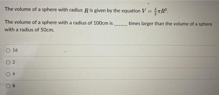 Solved The volume of a sphere with radius R is given by the | Chegg.com