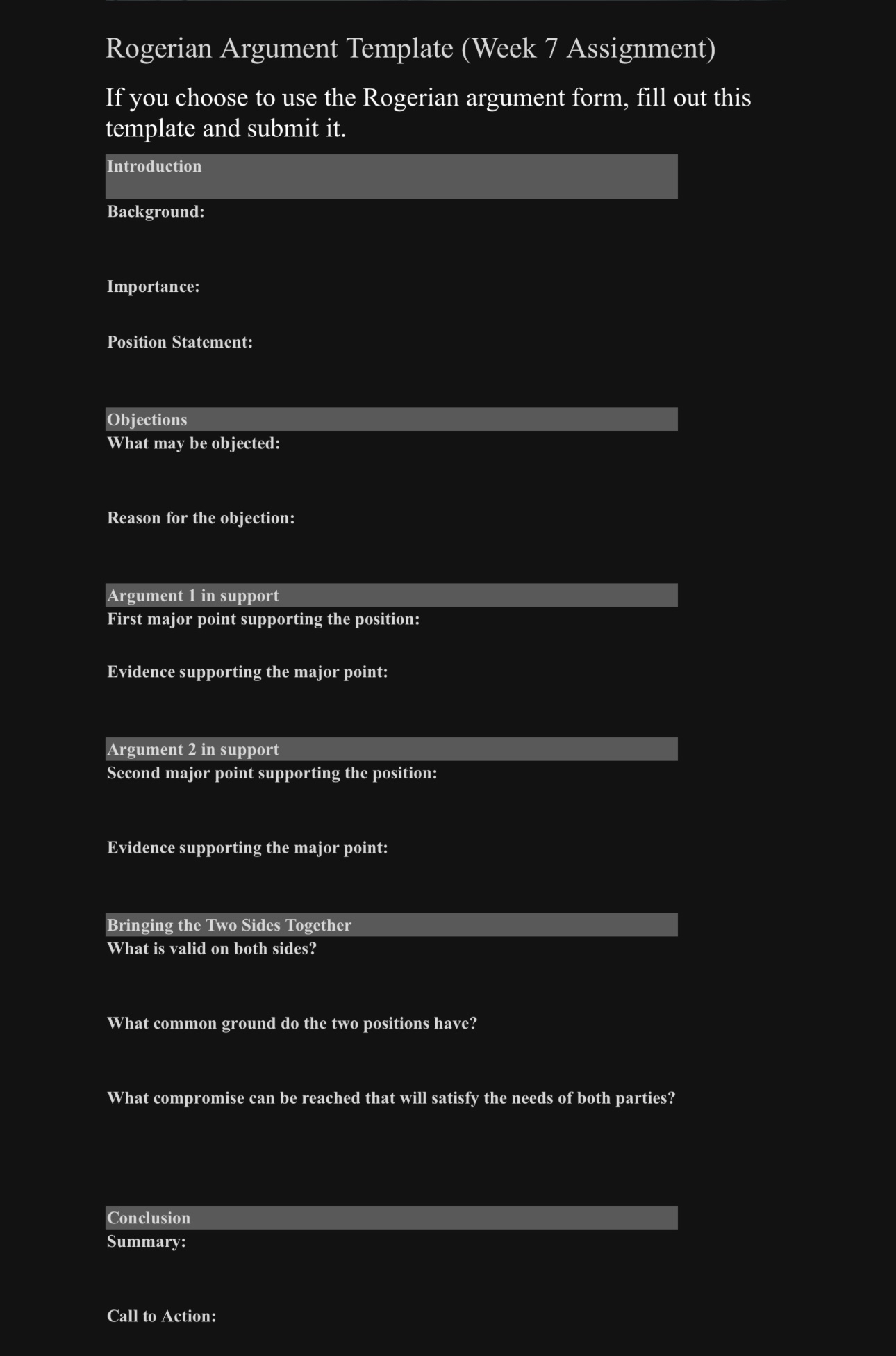 Rogerian Argument Template (Week 7 ﻿Assignment)If you Chegg com