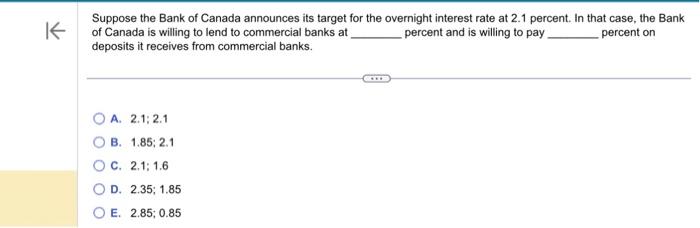 Solved K Suppose The Bank Of Canada Announces Its Target For | Chegg.com