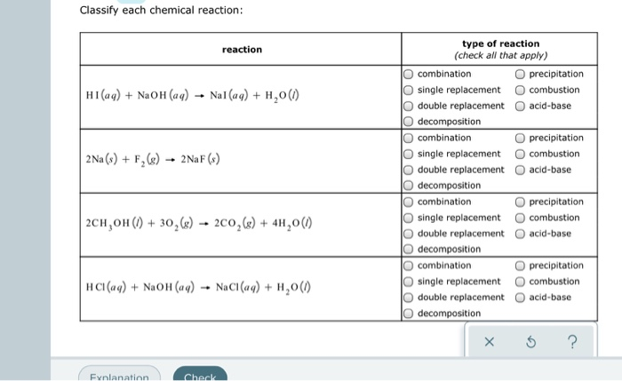 Solved Classify Each Chemical Reaction Reaction Hi Aq