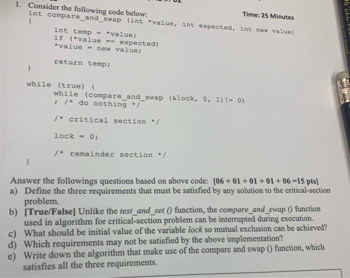 Solved 1. Consider the following code below: Time: 25 | Chegg.com