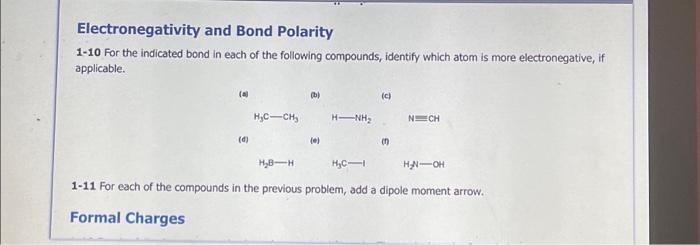 Solved Electronegativity And Bond Polarity 1-10 For The | Chegg.com