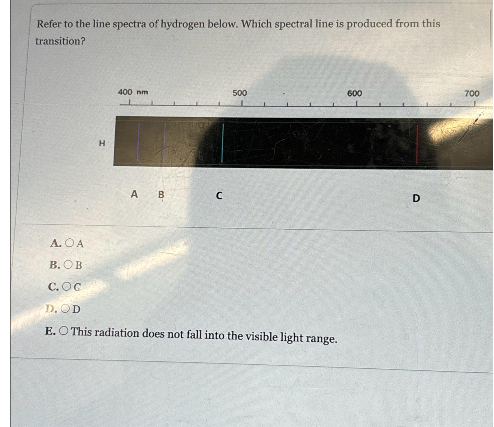 Solved Refer to the line spectra of hydrogen below. Which | Chegg.com