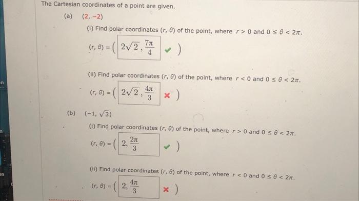 Solved The Cartesian coordinates of a point are given. (a) | Chegg.com