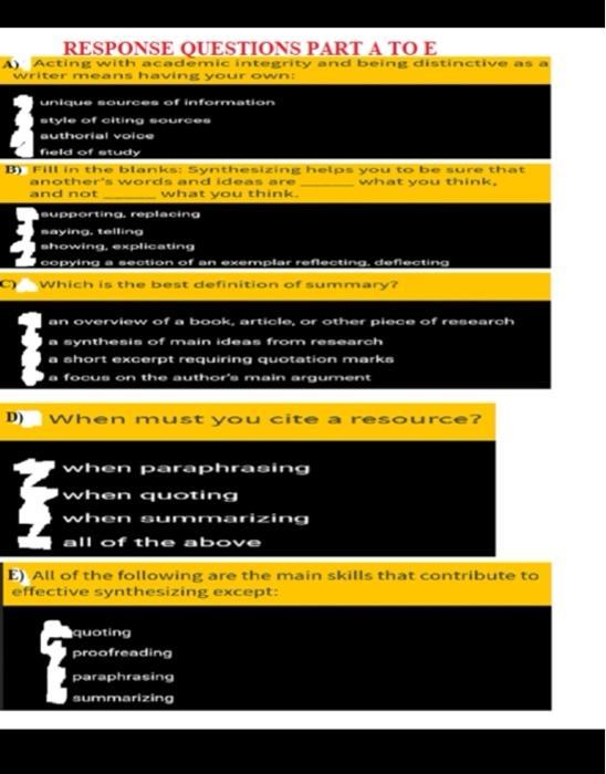 Solved RESPONSE QUESTIONS PART A TO E A) Acting with | Chegg.com