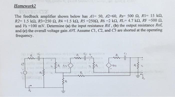 Solved Homework2 The feedback amplifier shown below has A1= | Chegg.com