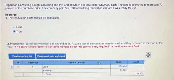 Solved Brigadoon Consulting Bought A Building And The Land | Chegg.com