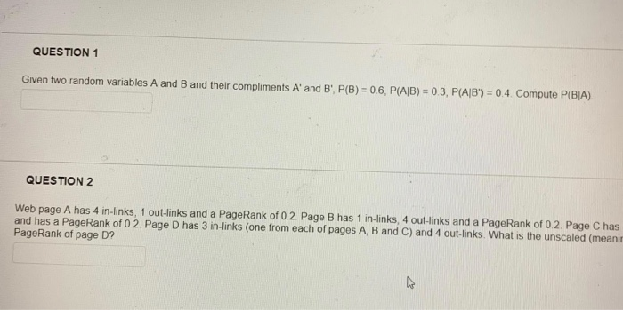 Solved QUESTION 1 Given two random variables A and B and | Chegg.com