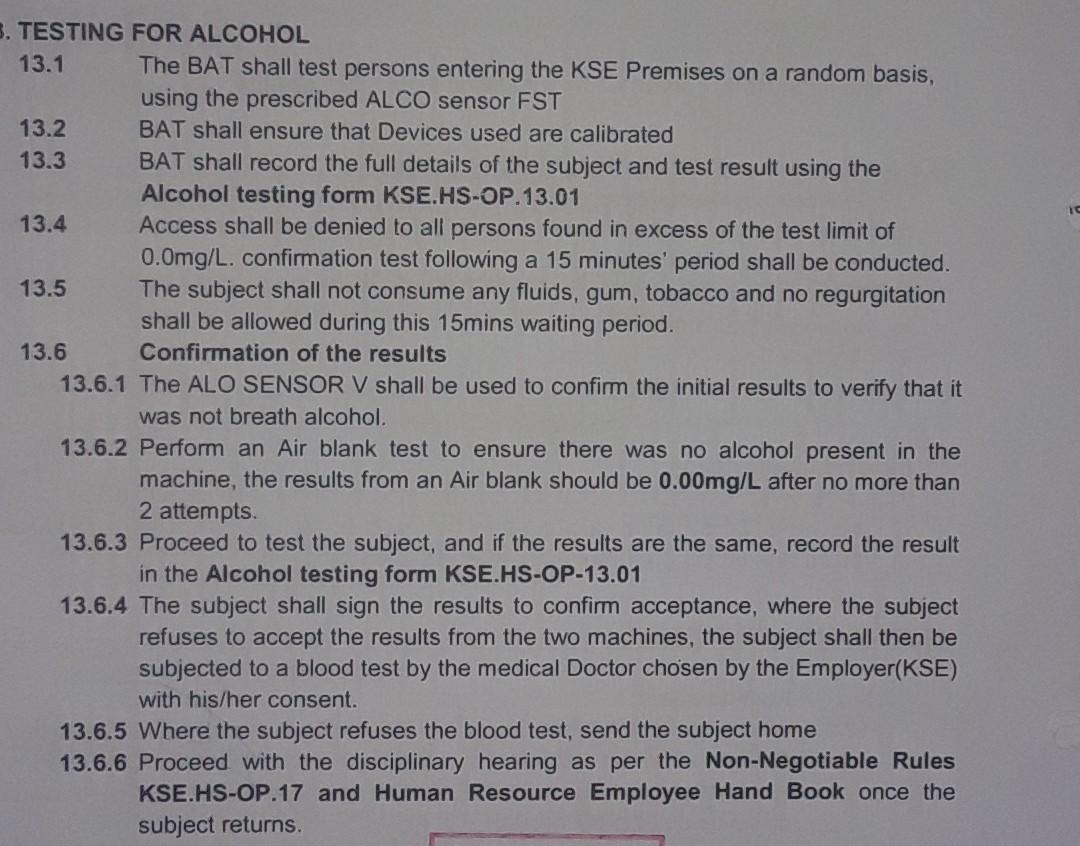 Solved 3. TESTING FOR ALCOHOL 13.1 The BAT shall test | Chegg.com