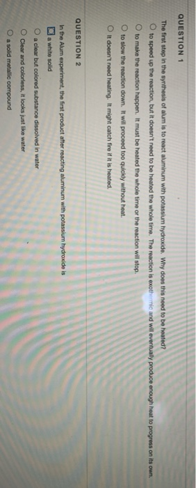 Solved QUESTION 1 The first step in the synthesis of alumn | Chegg.com