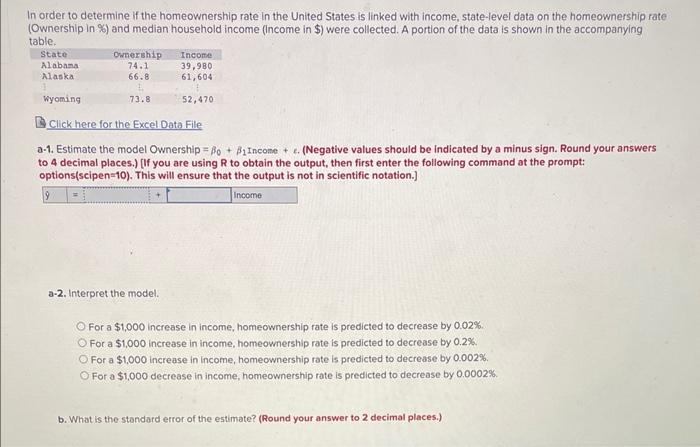 Solved In order to determine if the homeownership rate in | Chegg.com