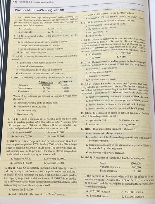 Solved 7-20 CHAPTER 7 Incremental Analysis Practice | Chegg.com