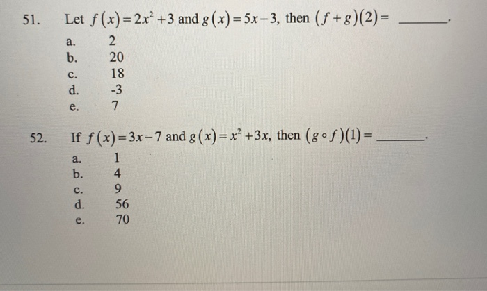 Solved 51 Let F X 2x² 3 And G X 5x 3 Then F 8 2