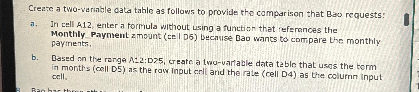 Solved Create a two-variable data table as follows to | Chegg.com
