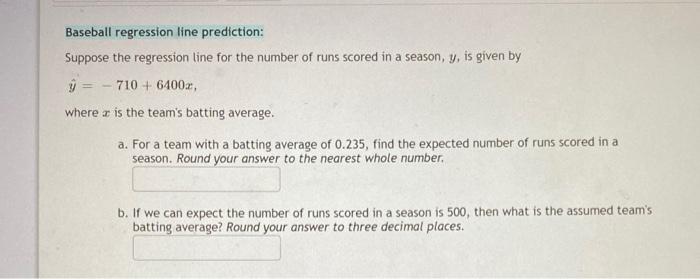 Solved Baseball regression line prediction: Suppose the | Chegg.com