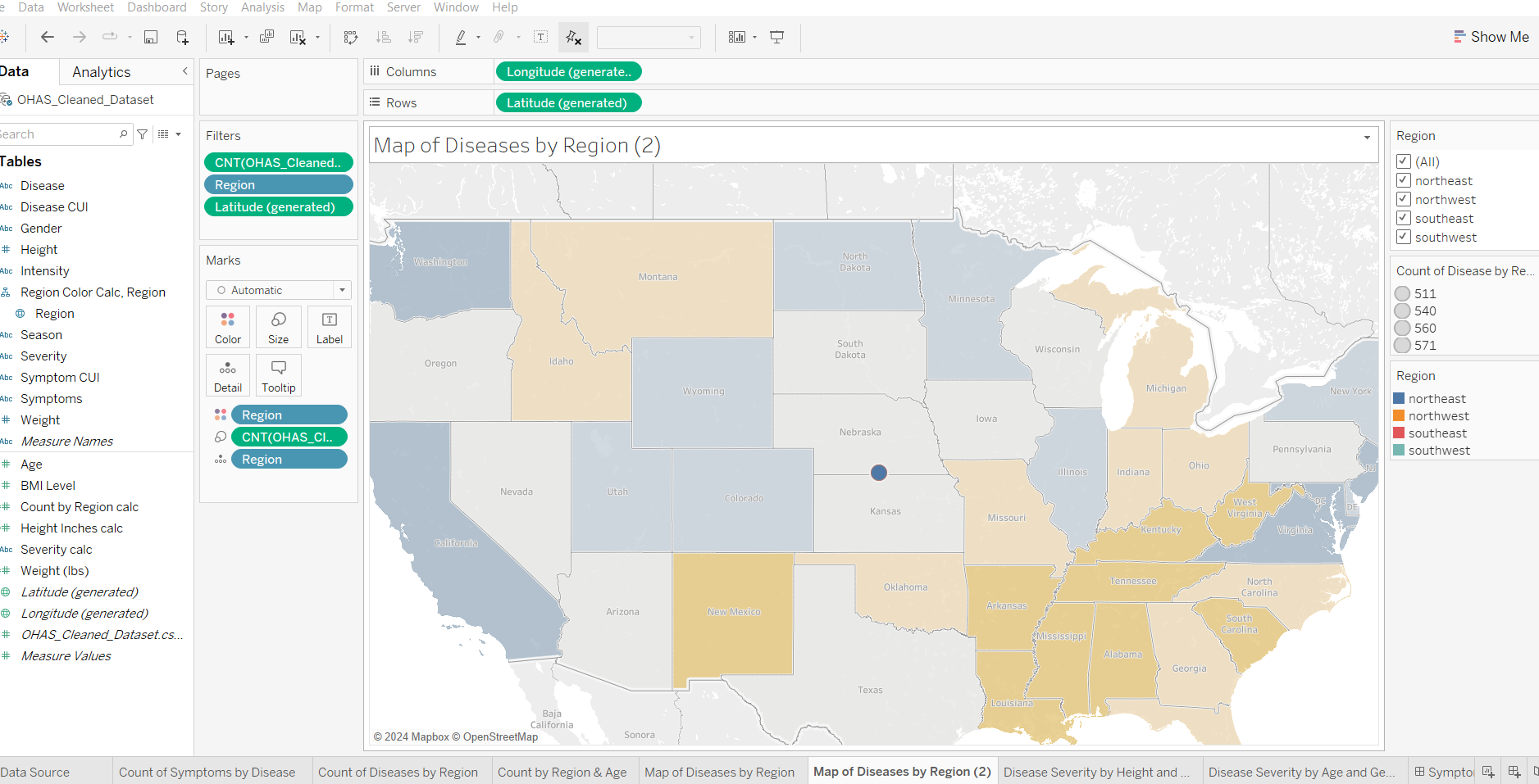 Solved In Tableau. This map was created with latitude | Chegg.com